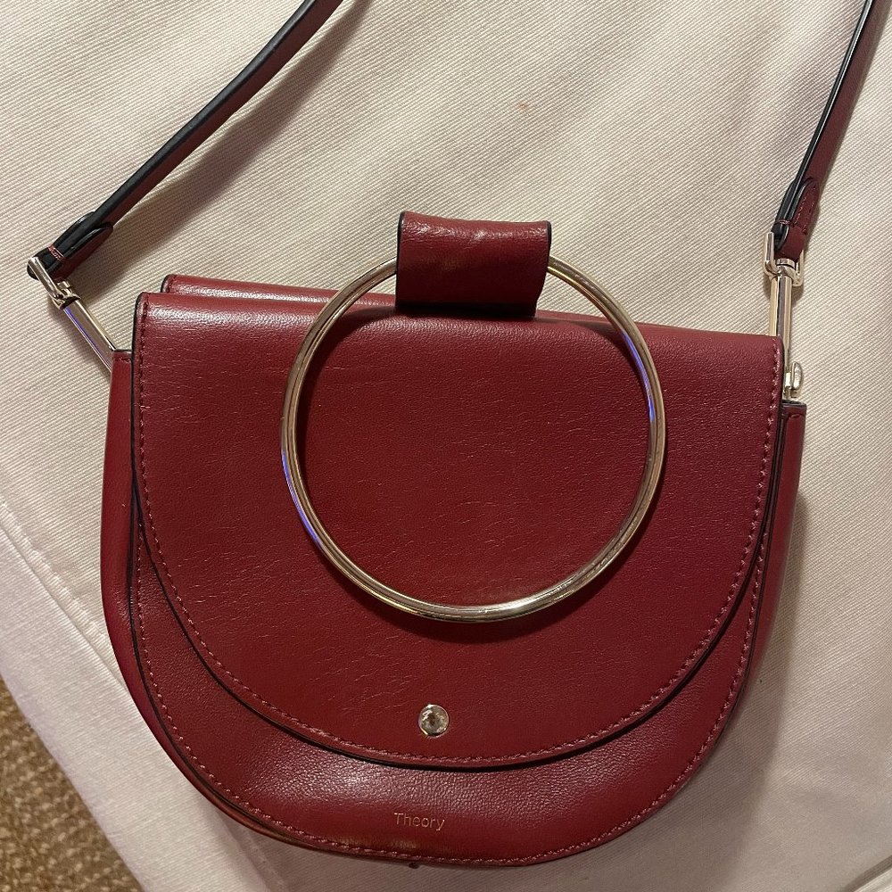 Theory Whitney Hoop Bag in Leather - Burgundy